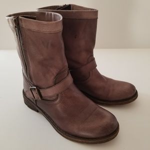 Felmini Side Zip Buckle Biker Leather Boots